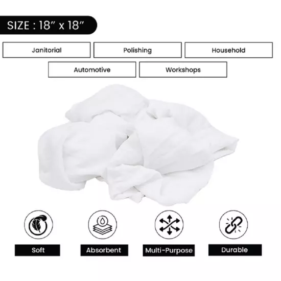 Premium White Knit T-Shirt 100% Cotton Cleaning Cloth Rags 5 lbs. Compressed Box