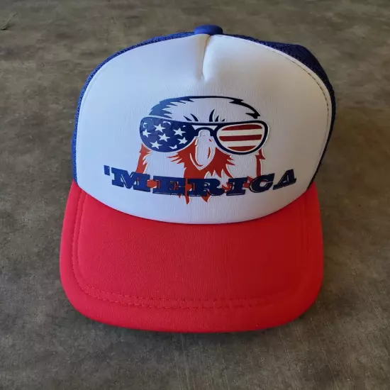 'Merica Bald Eagle Funny Red White Blue Mens Trucker Cap Hat Snapback NEW 910