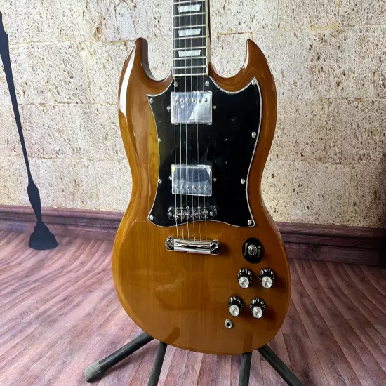 Customized brown SG electric guitar HH pickup chrome hardware factory outlet