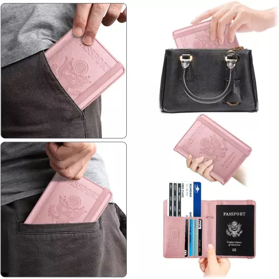 Passport Holder for Travel, RFID Passport Cover Wallet for Women Men, PU Leather