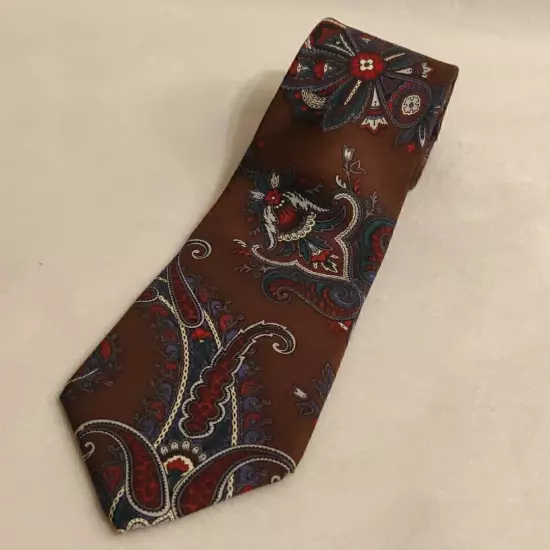 Christian Dior Monsieur Mens 100% Silk Neck Tie Brown Blue Paisley Italian Silk