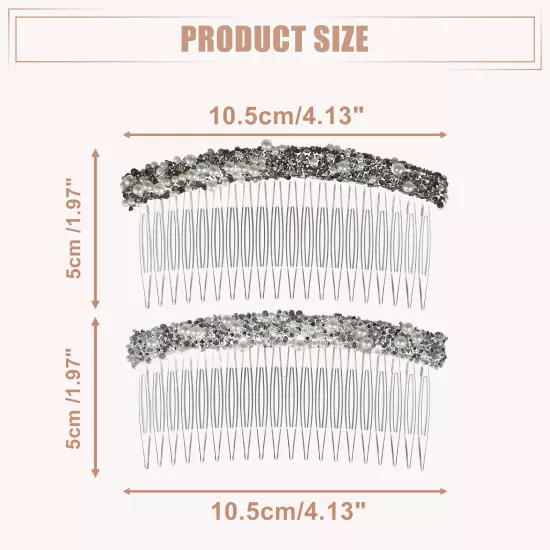 2pcs Rhinestone Side Hair Comb 20 Wide Teeth Faux Pearl Side Combs for Women