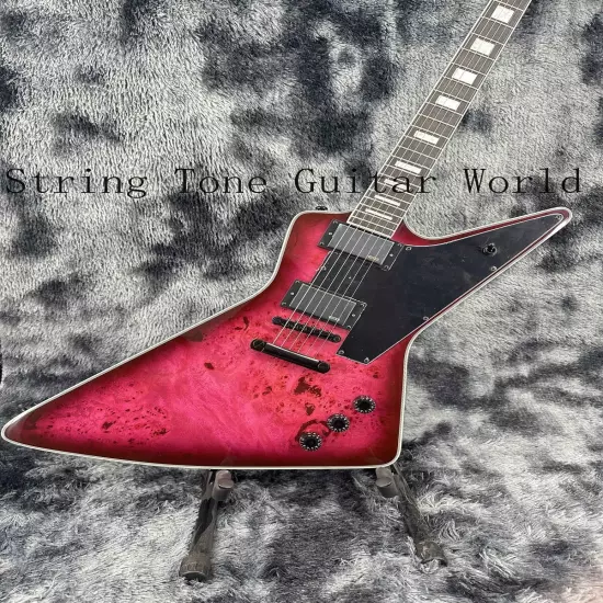 Red Solid Body New Custom Explorer Electric Guitar Black Pickguard 2H Pickups