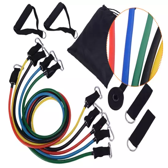 Resistance Bands 11 PCS Set Yoga Pilates Abs Exercise Fitness Tube 50% Discount