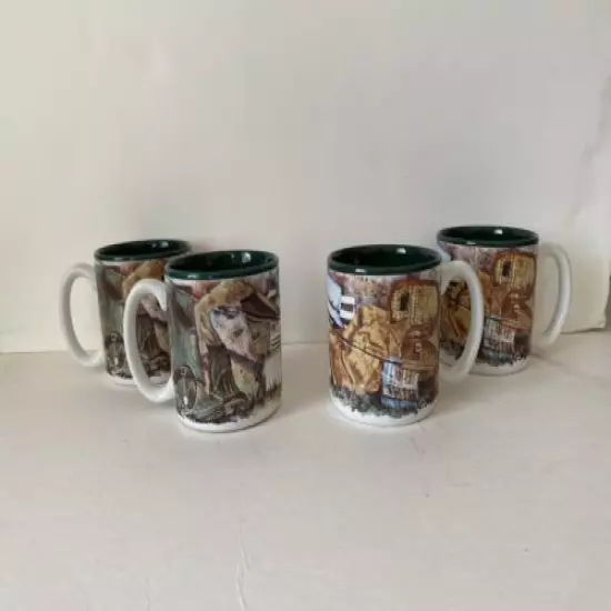 Gone Fishing Potpourri Press Coffee Mug ~ Vintage 1991 11 oz Cups ~ SET of 4