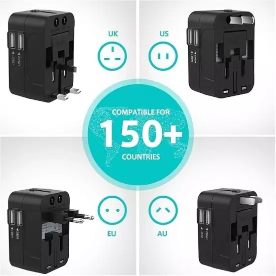 All in One Worldwide Travel Adapter & Wall Charger with USB Ports (FREE SHIP)