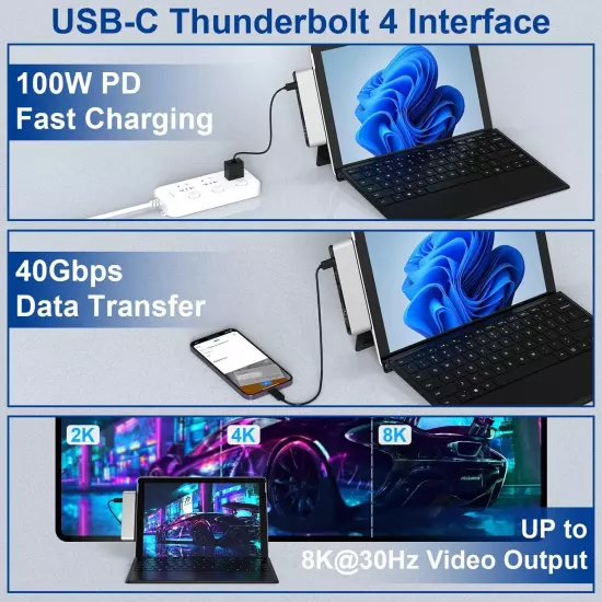 Surface Pro 9 Accessories, 9 Docking Station with 4K HDMI, Silver 