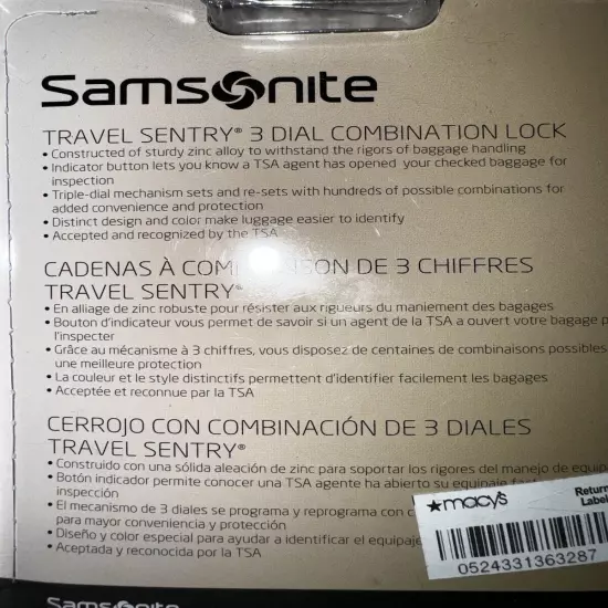 2x Samsonite Travel Sentry 3 Dial Combination Lock TSA Approved New! Sealed