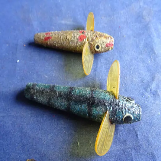 3 UNNAMED PERCY WADHAM FISHING LURES,LAND-EM MINNOW AND SPANGALOID DEVONS