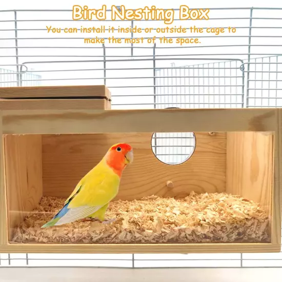 Natural Wood Parakeet Nesting Box Budgie Breeding Box Acrylic Bird Nest for C...