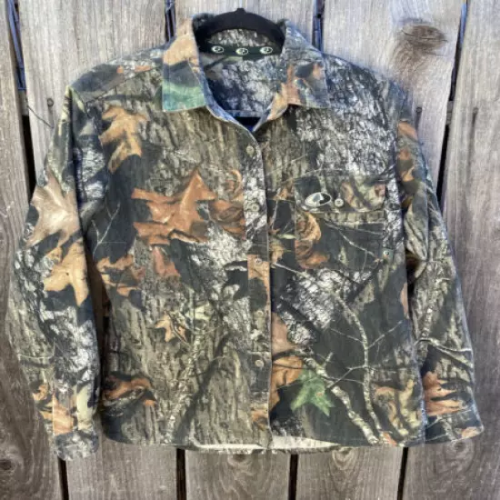 Women's Mossy Oak High Low Hem LS Camo Hunting Shirt Jacket M Heavyweight Pocket