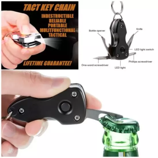 Key Chain Bottle Opener Led Flash Light Multi Tool Utility Knife Screwdriver