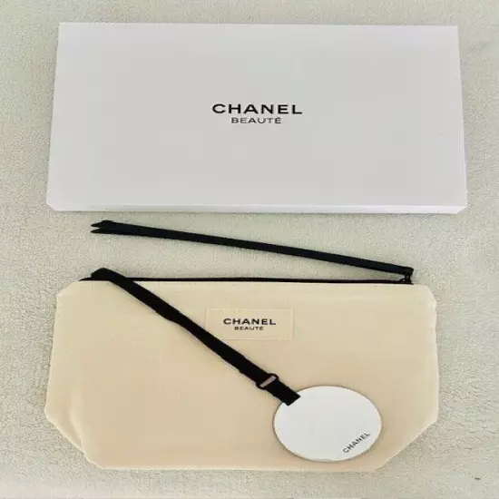 Authentic Chanel Beaute Zipacross Travel Pouch Cosmetic Bag w/ plastic "mirror"