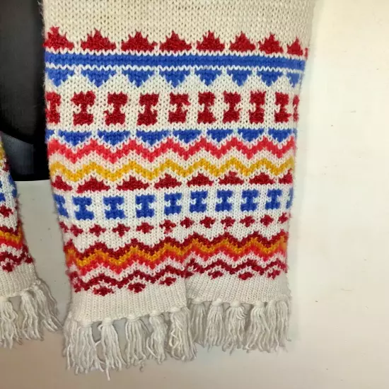 D&Y Knit Knitted Ski Scarf FAIR ISLE Geometric Winter Holiday FRINGE 90" X 16"