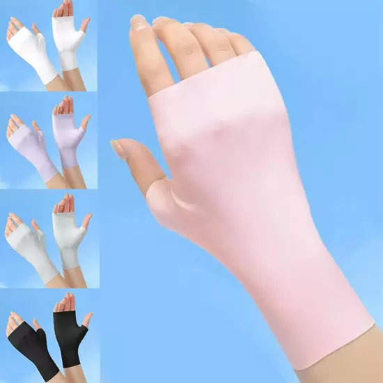 Women Fingerless Sun Protection Gloves Half Finger Sunscreen Anti-UV Gloves Soft