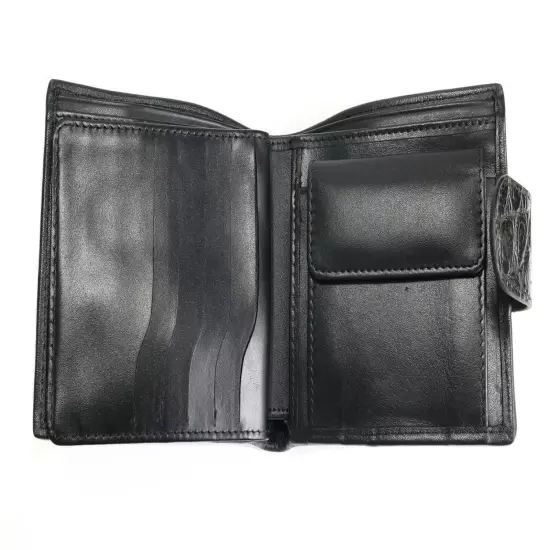 AUTHENTIC CROC SKIN MEN BIFOLD SNAP WALLET SHINY BLACK POCKET COIN SLOT SOFT NEW