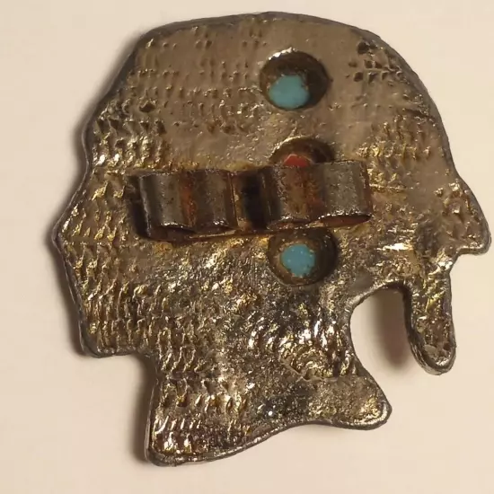 Vintage Bolo Tie Slide Native American Indian Face Old Turquoise Bolo 