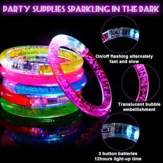 24Pcs Glow in the Dark Party Supplies for Kids/Adults, Colorful Led Bracelets 