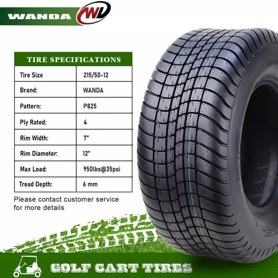 WANDA 215/50-12 Golf Cart ATV Tires 4 Ply 215/50x12 -Set 4 -14008