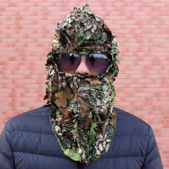 Bionic Camouflage Leaves Hat 3D Full Face Mask Headwear Hunting Ghillie Suit Men