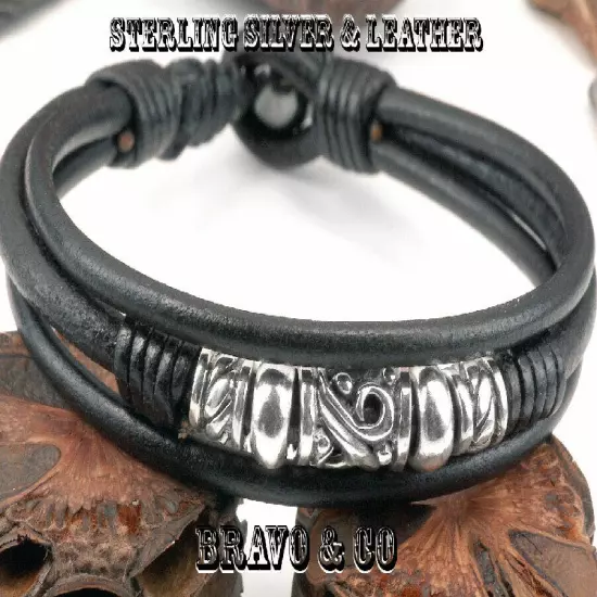 Armband Real 925 Sterling Silver, Leather Wristband Men Bracelet 5B-517