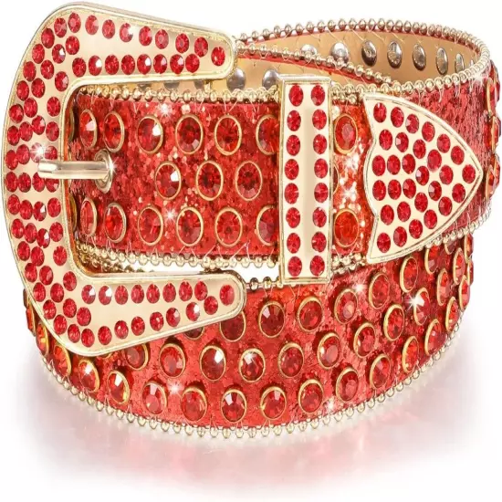 Women Men Rhinestones Belt Bling Cowboy Studded Leather Belt Diamond Waist Belt