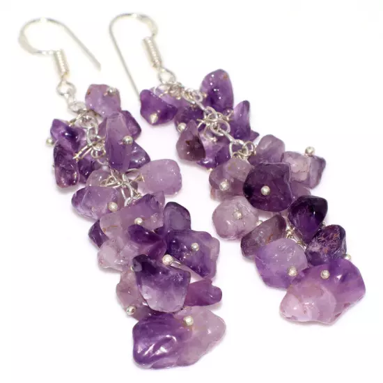 Natural Gemstone Beaded Grapes Cluster Drop & Dangle Earrings Size 2-3"