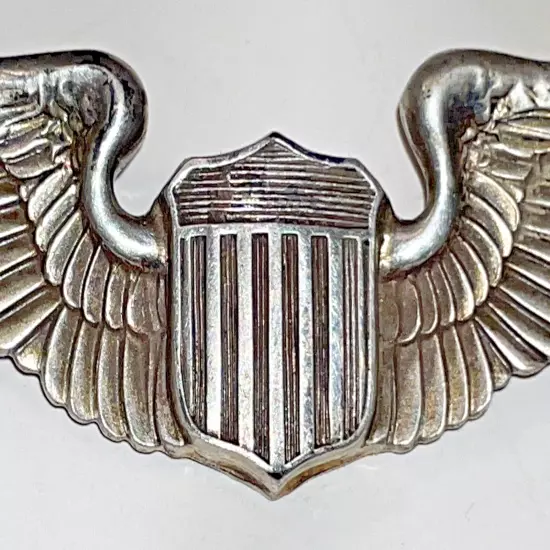 STERLING WWII U.S. ARMY AIR CORPS PILOT WINGS BADGE 3” SIZE PIN-BACK AMCRAFT