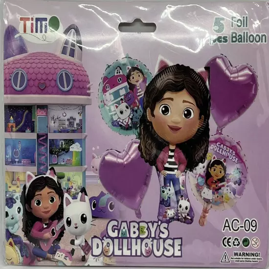 5 Pcs. Happy Birthday Gabby’s Dollhouse Balloons / Casa De Muñecas De Gabby