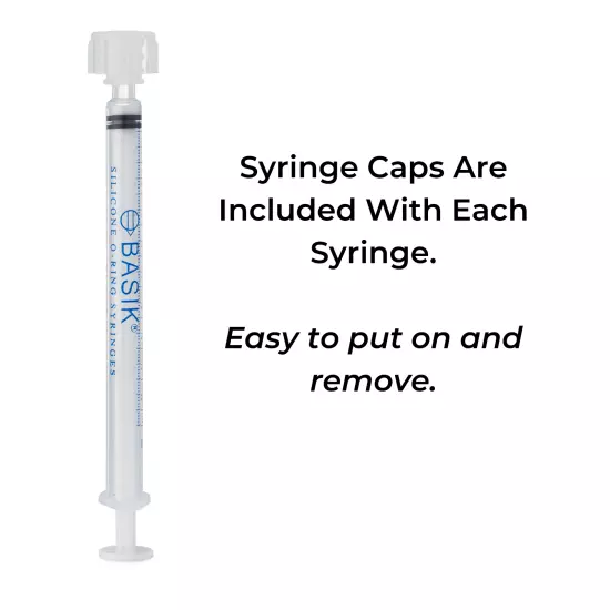 1cc | 1ml Silicone O-ring Slip Tip Feeding Reusable Syringe W Caps 100 / Box