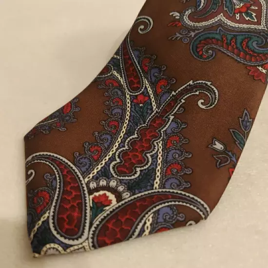 Christian Dior Monsieur Mens 100% Silk Neck Tie Brown Blue Paisley Italian Silk