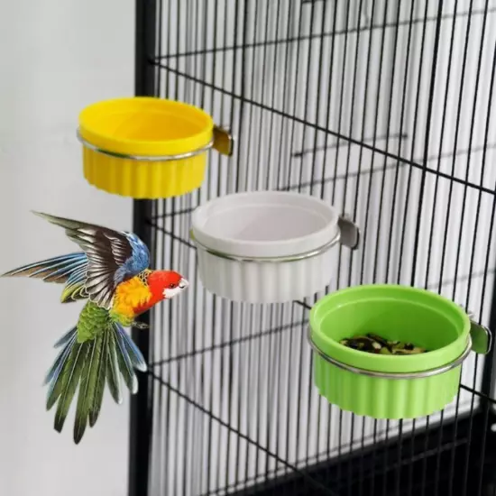 Bird Parrot Food Water Bowl Feeder Plastic Pigeons Birds Cage Feeding Holder