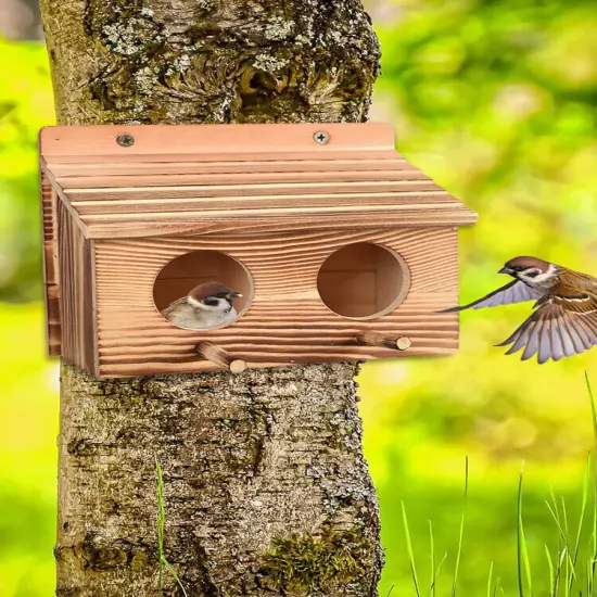 Bird House with 2 Holes Creative Hanging Birdhouse Wooden Garden Bird._