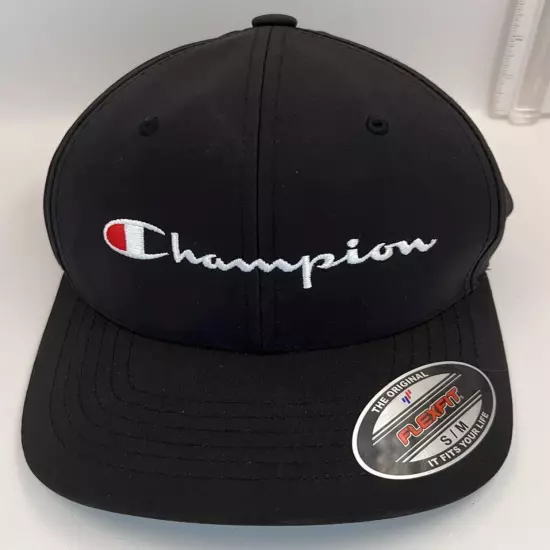 Champion Men's Hat Cap Spell Out Black Flexfit Size S/M Back Logo