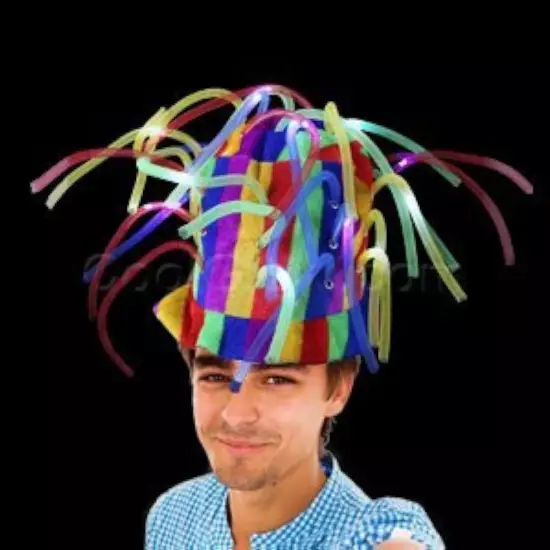 Light Up Funny Clown Hat - LED Noodle Hat for Adults & Kids