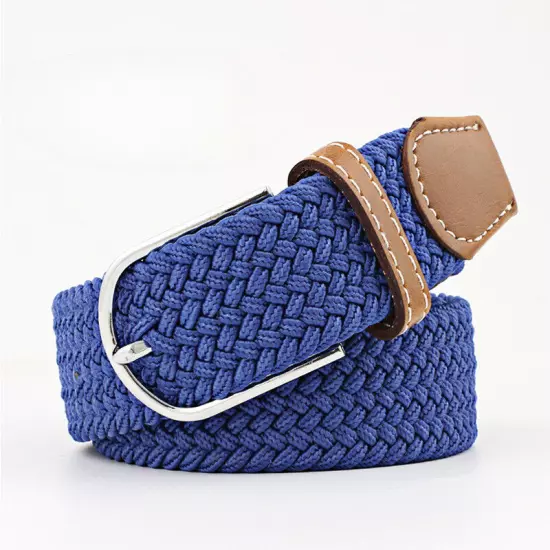 Mens Ladies Belts Canvas Webbing Braided Leather U Buckle Elastic Woven Stretch