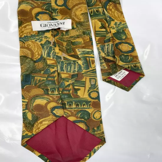 VTG Giovanni Rome Italy Colosseum Trevi Art Painting Silk Tie Men's 3.5" x 57"