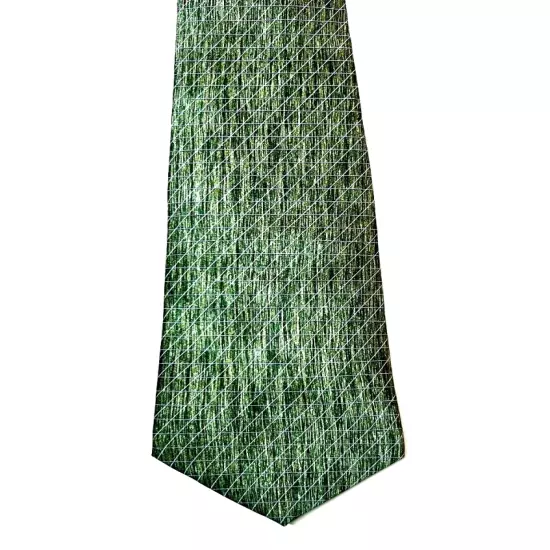 Lanvin Paris designer silk neck tie green geometric pattern