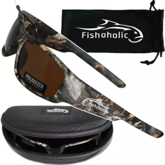 Fishoholic Polorized UV400 Sunglasses w/Case Camo Amber Blue Black Ice Silver