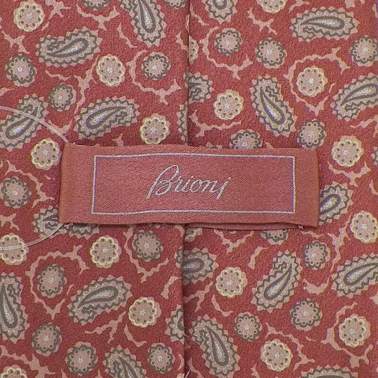 BRIONI Mens Light Clay Gray Pale Pink Silver PAISLEY Handmade Silk Tie Italy NWT