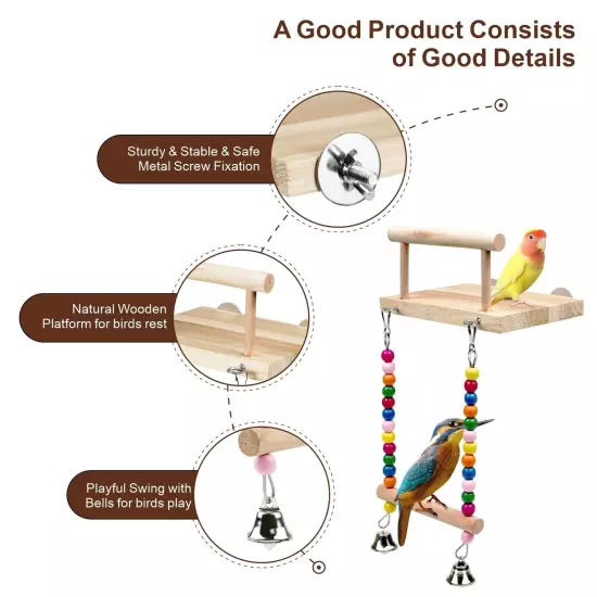 Bird Perches Parrot Wooden Platform Bird Toys Swing Hanging Perch Platform Co...