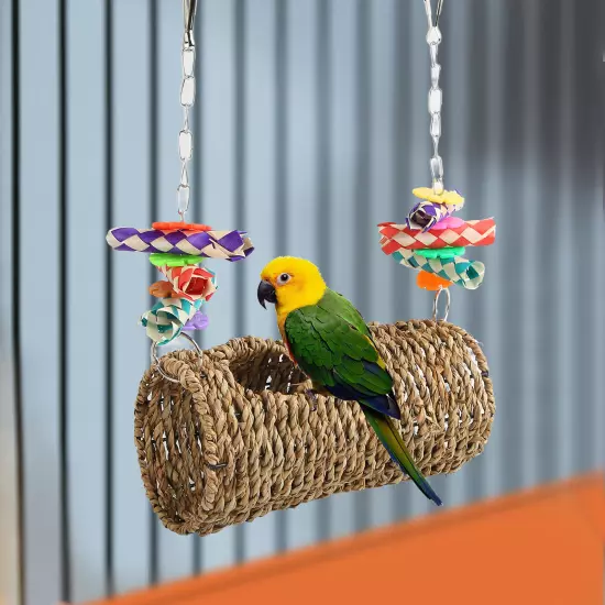 Parrot Grass Tunnel Chewing Relaxing Swing Bird Woven House Toy With Hole For