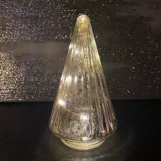 7.8" Ganz Lit Glam Mercury Glass Light Up Christmas Cone Tree Table Lamp Decor