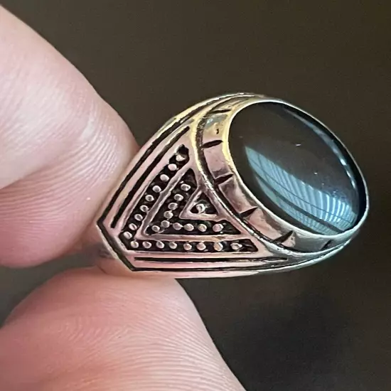 Natural Oval Black Obsidian Stone S925 Silver Plated Men Statement Ring 