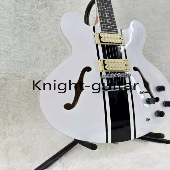 ES-335 Semi Hollow White Electric Guitar Maple Neck Black Fretboard Maple Body