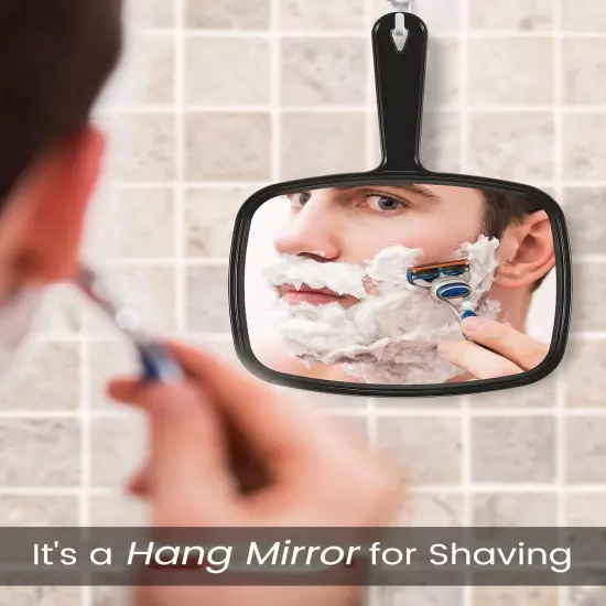 Hand Mirror Salon Barber Hairdressing Handheld Mirror with Handle(Square