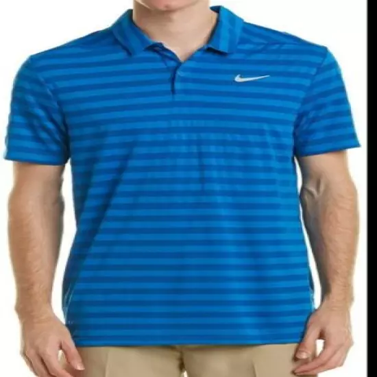 NIKE MENS GOLF POLO SHIRT SHORT SLEEVE XL DRI-FIT 890103-465 BLUE STRIPE NWT $65