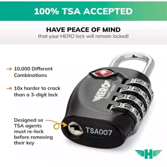 Hero Luggage Lock 2 Pack TSA Approved Locks Black New