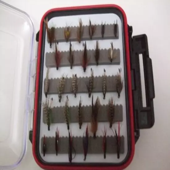  STONEFLY DOUBLE SIDED WATERPROOF BOX OF TROUT FLIES.FLIES UNUSED. (No.911A)