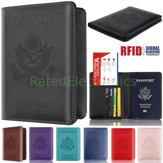 Anti-Theft RFID Blocking Leather Passport Holder ID Credit Card Cover Wallet USA